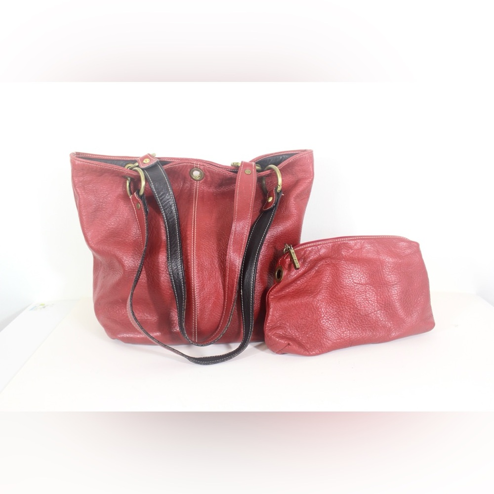 Vintage Reversible Black and Red Italian Leather Tote Bag with Cosmetic Bag